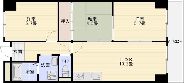 エクシード国分(3LDK/4階)の間取り写真