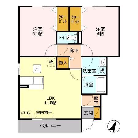 イーズフィールドA(2LDK/1階)の間取り写真