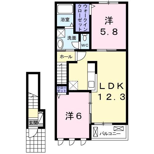 ベル グレンヌ(2LDK/2階)の間取り写真