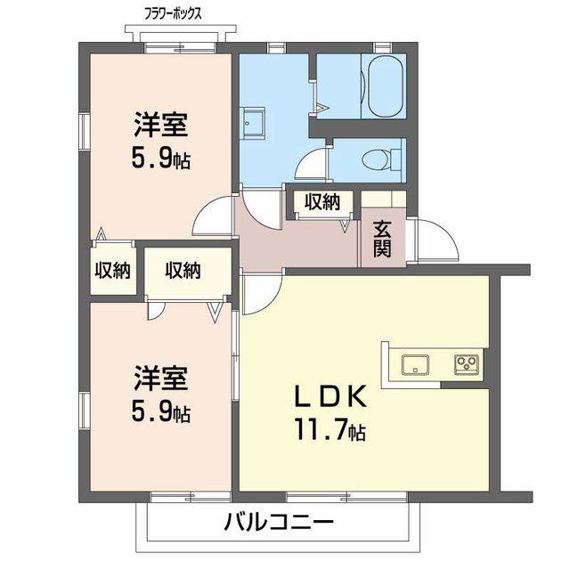 大宮ハイツ B棟(2LDK/1階)の間取り写真