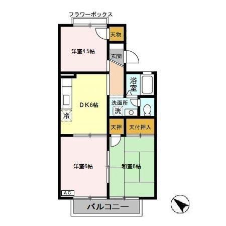 グリーンヒルズC/D D(3DK/2階)の間取り写真