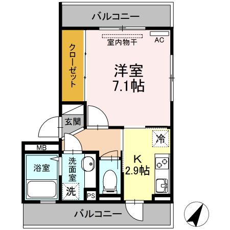 D-ROOM本荘(1K/2階)の間取り写真