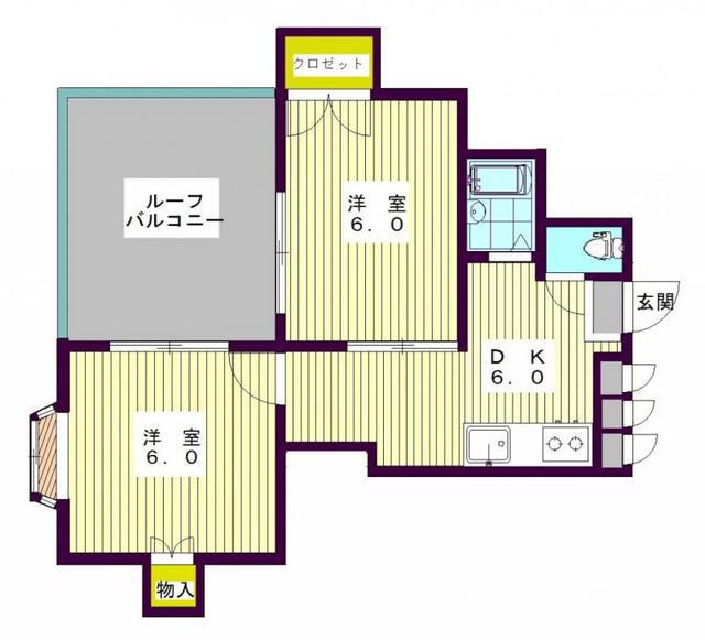 メジテラーネ薬院(2DK/5階)の間取り写真