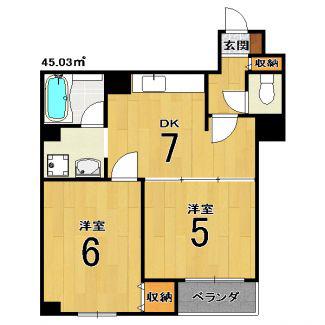 スクリーン77(2DK/4階)の間取り写真