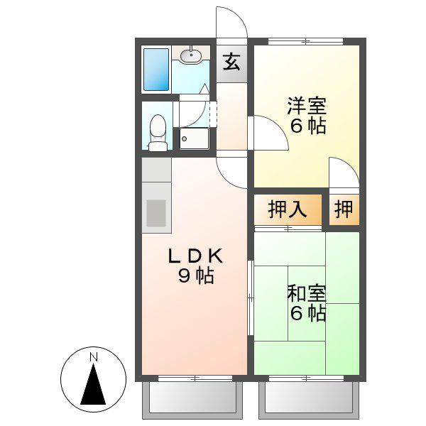 ユタカハイツA棟(2LDK/2階)の間取り写真
