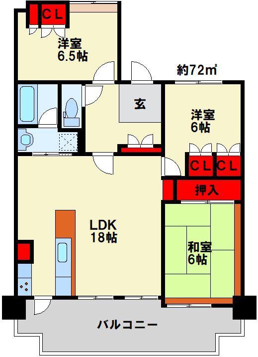 アーティックス・エグゼ足原(3LDK/3階)の間取り写真