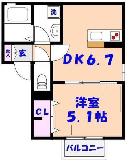 ココット(1DK/1階)の間取り写真