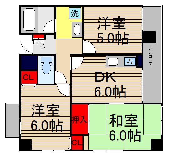 アメニティレジス富田林(3DK/4階)の間取り写真