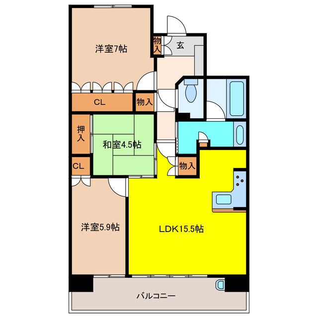 モアグレース古知野(3LDK/4階)の間取り写真
