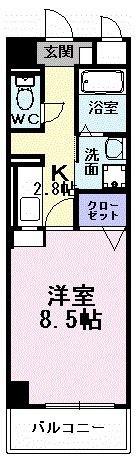 アーバンツァ(1K/8階)の間取り写真