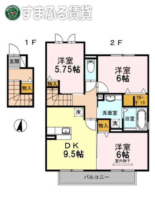 ルミエールA棟(3DK/2階)の間取り写真