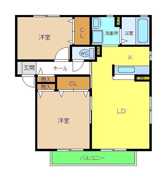 カーサミーアA棟(2LDK/1階)の間取り写真