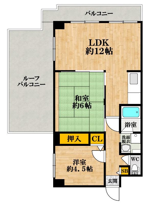 ロイヤル住吉公園(2LDK/7階)の間取り写真