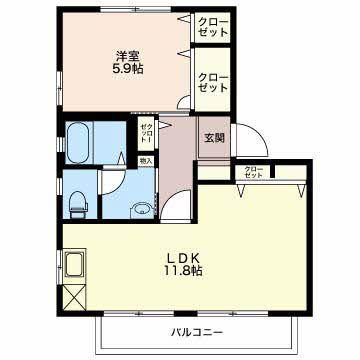 カーサ・マッローネB棟(1LDK/2階)の間取り写真