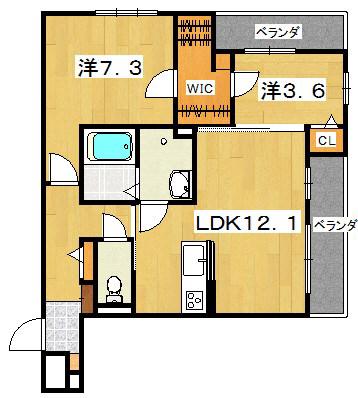 シャーメゾン山戸(2LDK/2階)の間取り写真