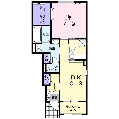 フレア 中央林間(1LDK/1階)の間取り写真