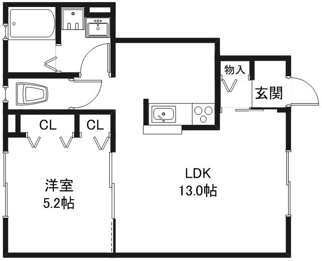 ビンゲンB棟(1LDK/1階)の間取り写真