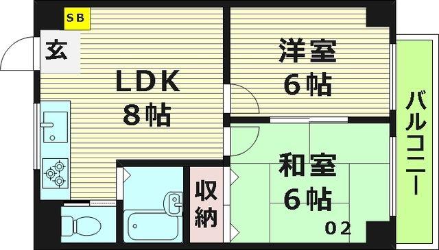 ネクスト高殿(2DK/2階)の間取り写真