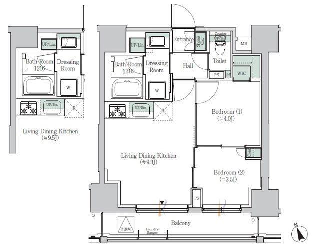 ONE ROOF RESIDENCE ASAKUSABASHI(2DK/11階)の間取り写真