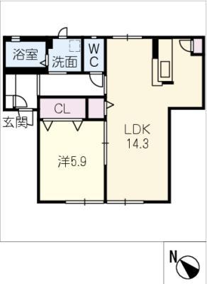 パティオ B棟(1LDK/1階)の間取り写真