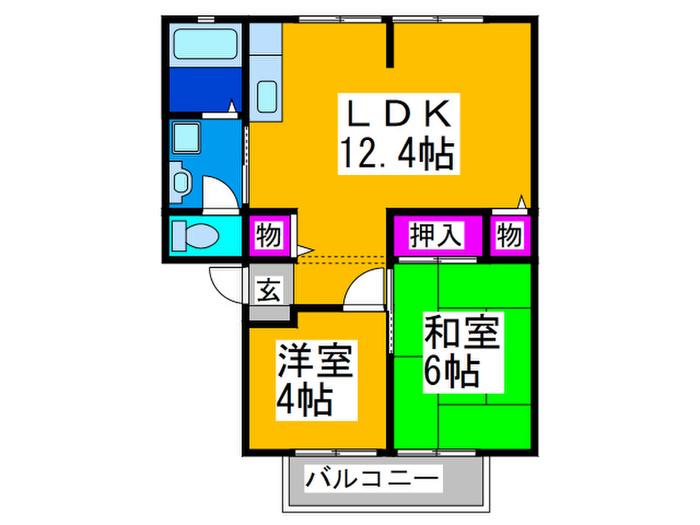 シャトレ陵南I棟(2LDK/2階)の間取り写真
