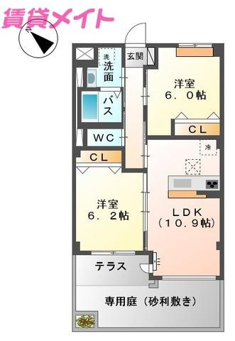 ベルク ムント(2LDK/1階)の間取り写真