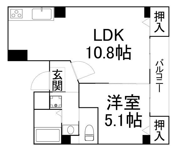 田中ビル(1LDK/2階)の間取り写真