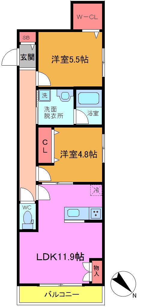 フェザーフォレスト(2LDK/2階)の間取り写真