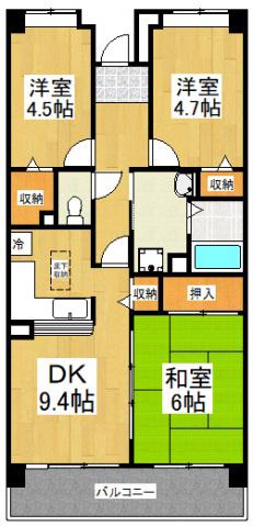 ガーデンコート清瀬1号棟(3DK/5階)の間取り写真