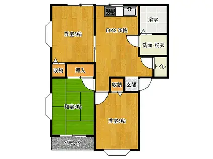 アレリエスD(3DK/1階)の間取り写真