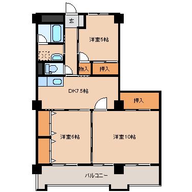 コーポ大渕(3DK/4階)の間取り写真