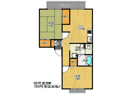 トゥインクルB棟(2DK/2階)の間取り写真