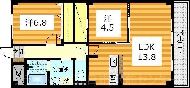 プラザ初雪(2LDK/3階)の間取り写真