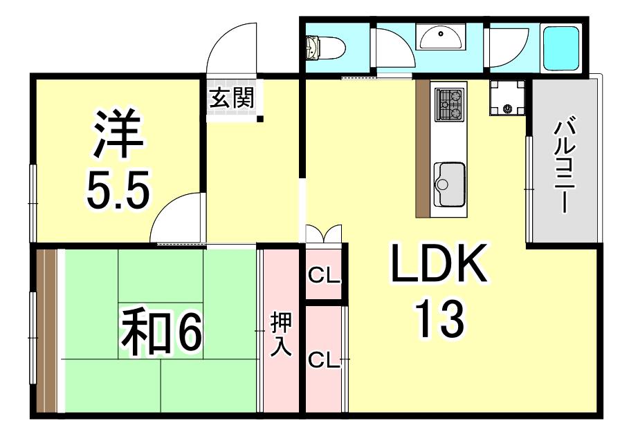 星陵台1号棟(2LDK/5階)の間取り写真