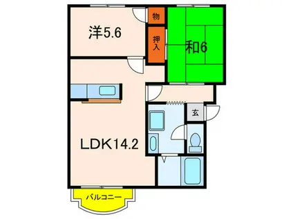 コントラーダ逆瀬川(2LDK/2階)の間取り写真