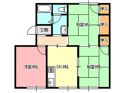 クローバーハイツB(3DK/1階)の間取り写真