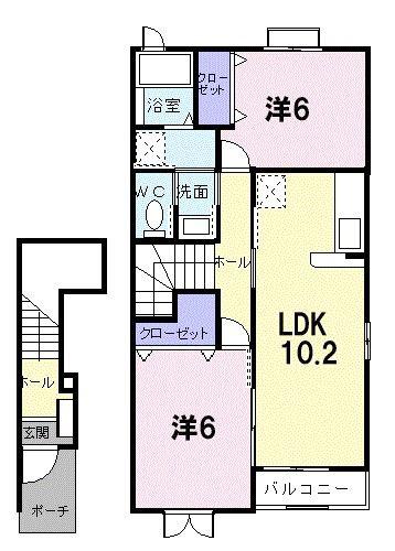 プリーマパラストB(2LDK/2階)の間取り写真