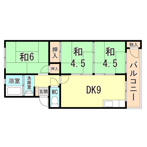 垂水農住3号棟(3DK/3階)の間取り写真