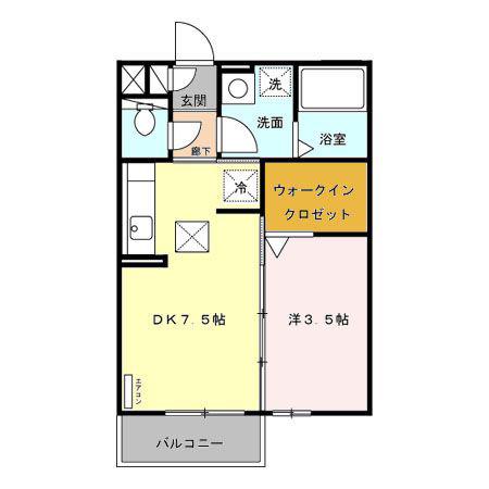エスプワール城之内(1DK/1階)の間取り写真