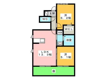 カトル・セゾン神戸A棟(2LDK/1階)の間取り写真
