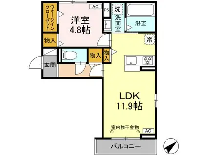 東田中PJIV(1LDK/3階)の間取り写真