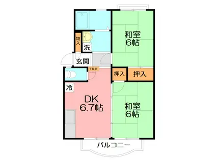 ウインディア松が岡(2DK/2階)の間取り写真