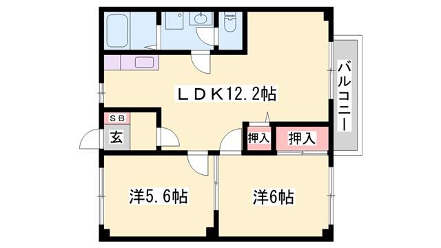 エスポワール新在家(2LDK/2階)の間取り写真