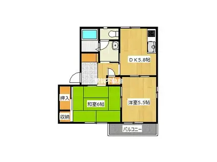 パーク・フラッツ B棟(2DK/2階)の間取り写真