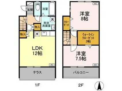 オリオン浅野(2LDK/1階)の間取り写真