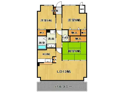 足立マンション(3LDK/3階)の間取り写真