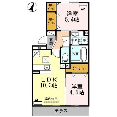 エスピガ(2LDK/1階)の間取り写真