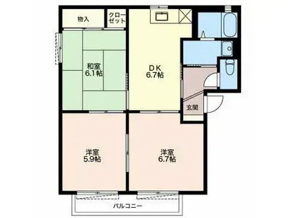 サニーハウス(3DK/2階)の間取り写真