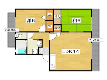 シャルマンハイツ(2LDK/2階)の間取り写真