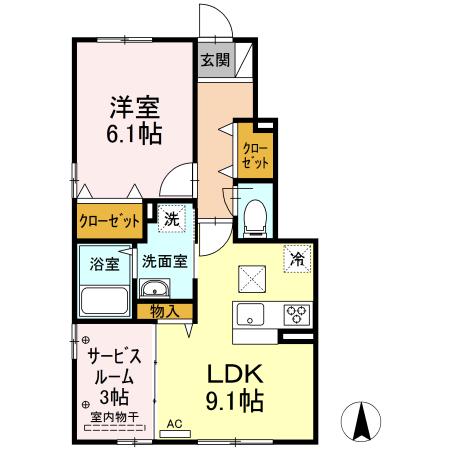 セジュール雅 A棟(1SLDK/1階)の間取り写真